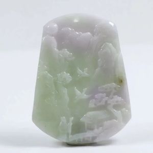 Certified Grade A Natural Green purple Jadeite Jade Pendant Landscape 662846 NEW